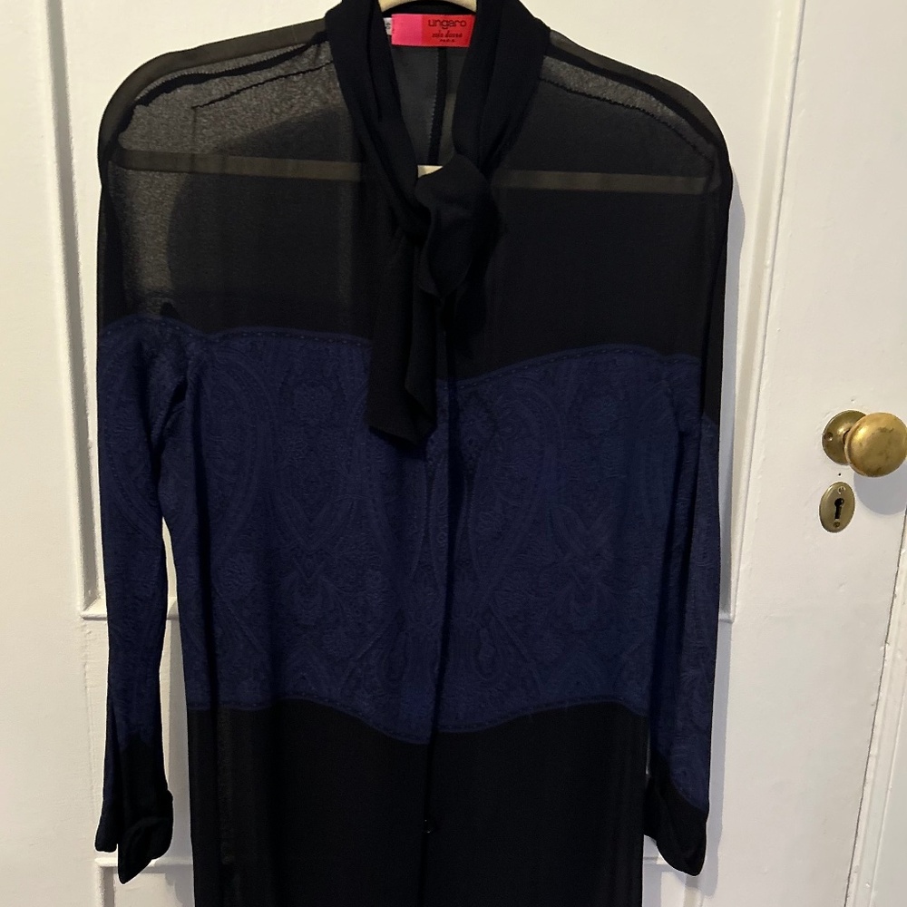 French Designer: Vintage Ungaro Paris sheer/patterned tunic; French size 42/4-6
